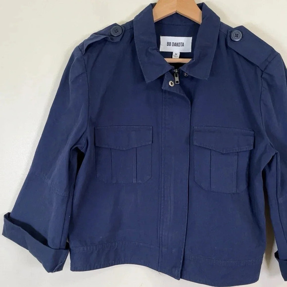 BB  Dakota Cropped Military Blue Zip Cotton Jacket - Picture 6 of 13